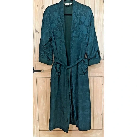 Vintage Victoria's Secret Gold Label Satin Robe Green Women's Small Tie - Picture 1 of 14